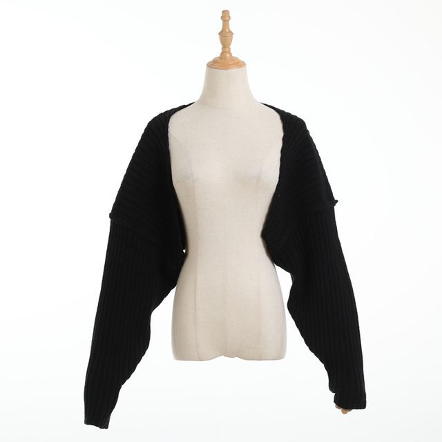 Hollahop-Plain Long-Sleeve Crop Cardigan