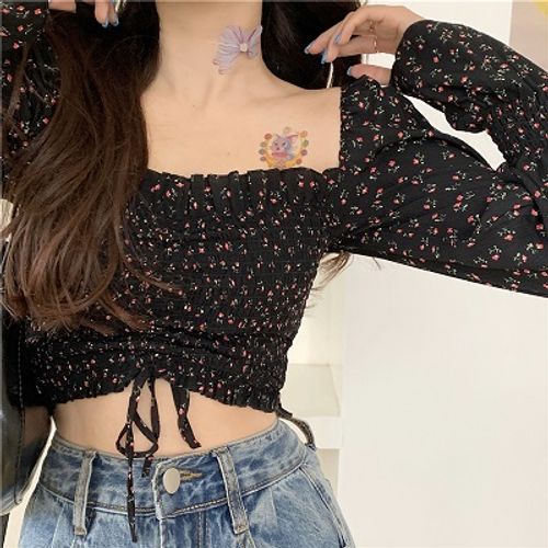Alfie - Floral Square-Neck Long-Sleeve Chiffon Blouse | YesStyle