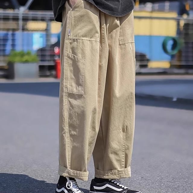 emeisa-High Waist Plain Wide Leg Cargo Pants