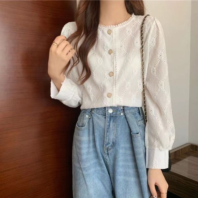 Everose-Plain Lace Trim Blouse