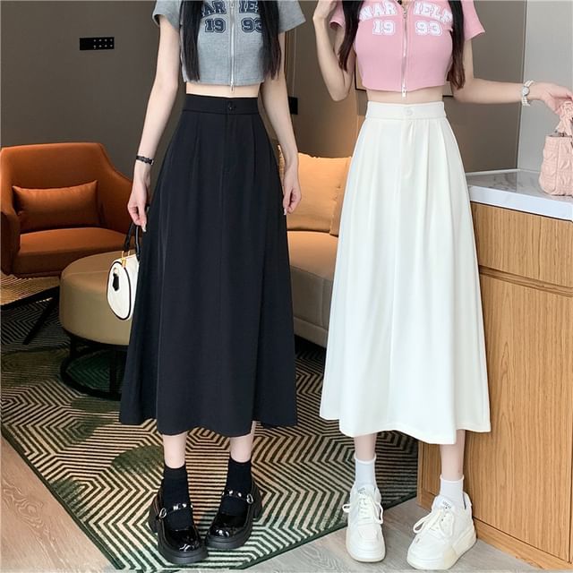 Elvik High Waist Plain Midi A-Line Skirt YesStyle