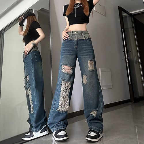 distressed loose fit jeans