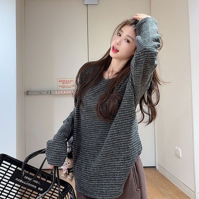 Porstina-Round Neck Long Sleeve Oversized Sweater
