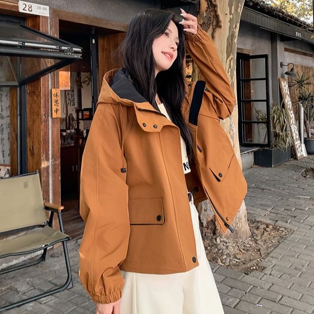 Tzarkozy-Hooded Plain Zip Windbreaker