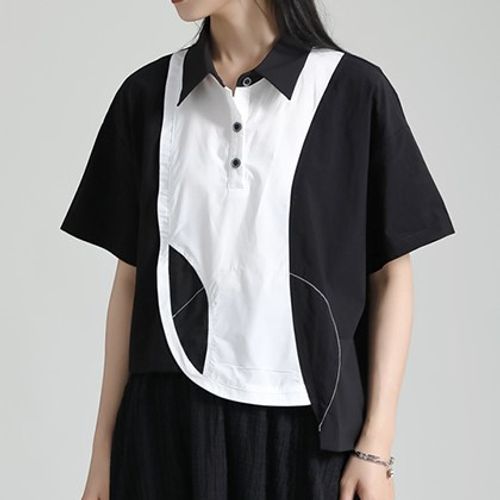 Short-Sleeve Two Tone Asymmetrical Shirt