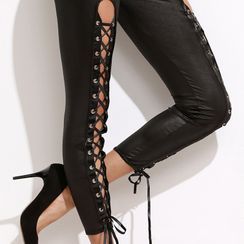 Loville - Lace Up Cropped Skinny Pants