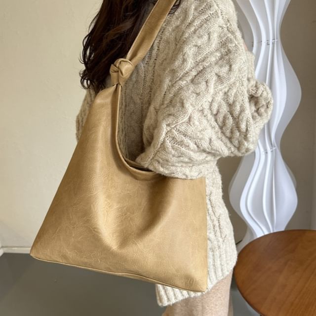 NewTown-Simple Knotted Faux Leather Shoulder Bag