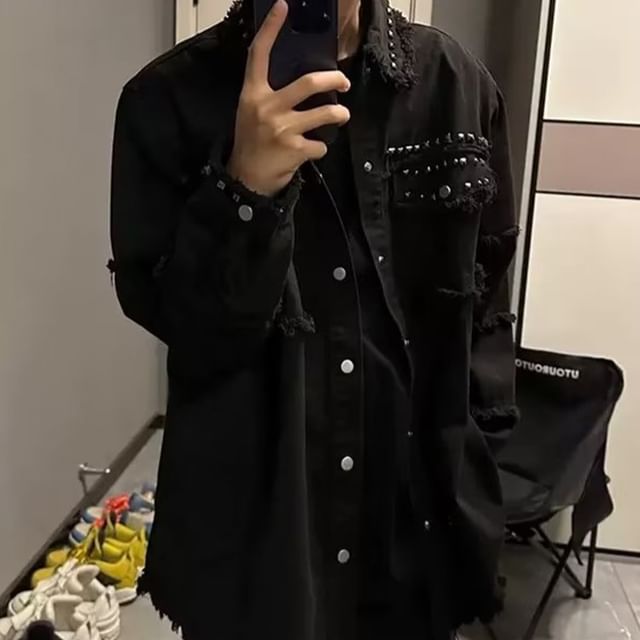 Kimeya-Collared Studded Button-Up Jacket