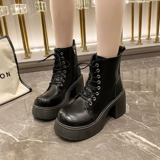 Bolitin Platform Lace Up Block Heel Short Boots