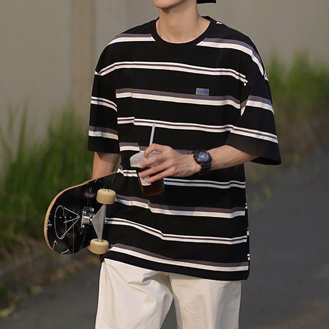 JUN.LEE - Short Sleeve Striped T-Shirt 