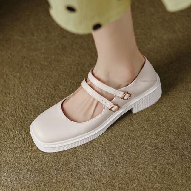Freesia Plain DoubleStrap Block Heel Mary Jane Pumps YesStyle