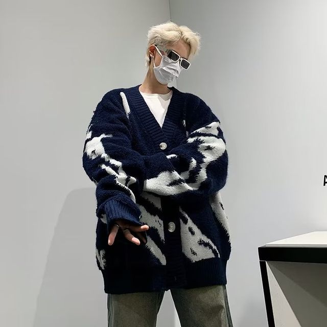 Bay Go Mall-V-Neck Two Tone Cardigan