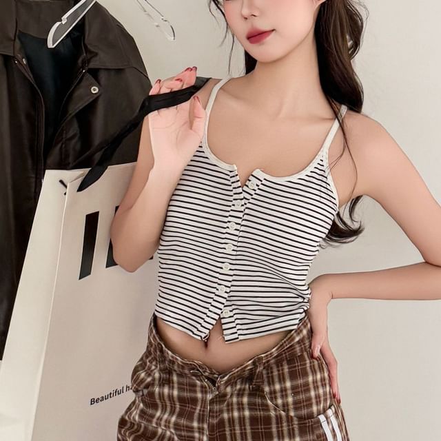Wildery-Halter Neck Striped Crop Camisole Top