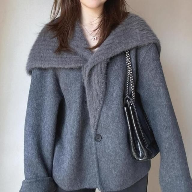 MIKIGA-Lapel Collar Plain Single Breasted Coat