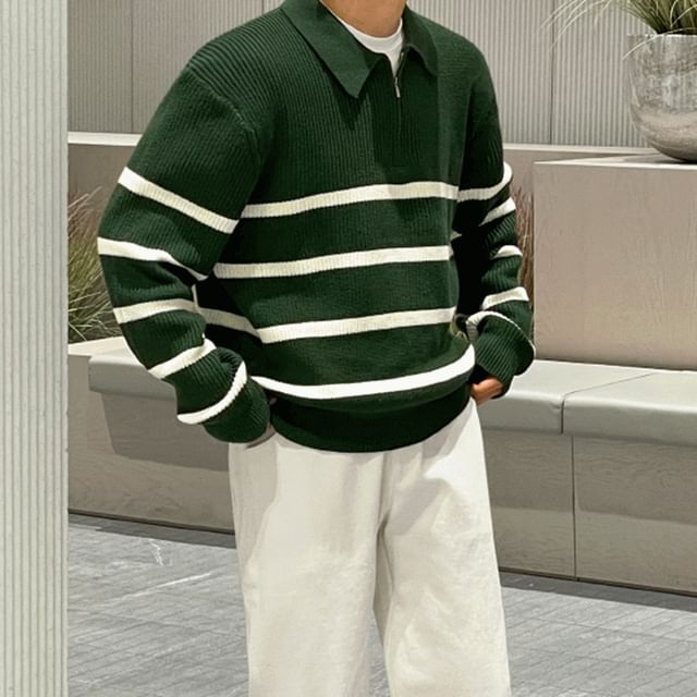 MRCYC-Collar Striped Ribbed Sweater