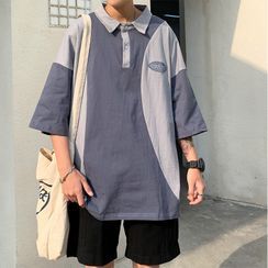 Ateso - Two-Tone Panel Elbow-Sleeve Polo Shirt Ateso - Two-Tone Panel Elbow-Sleeve Polo Shirt