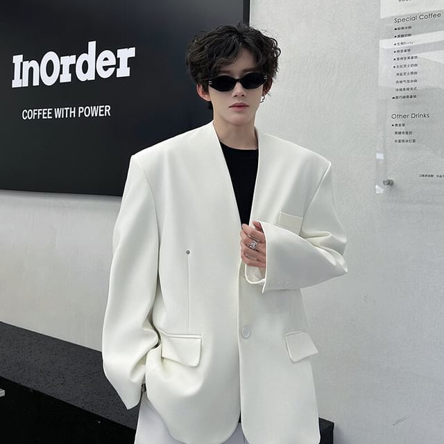 Freehop-V-Neck Single-Breasted Plain Blazer