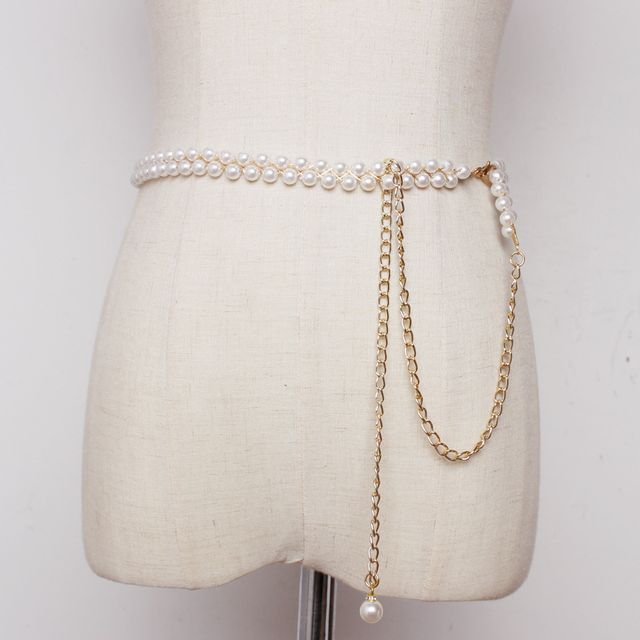Yumina Faux-Pearl Waist Chain Belt white/pearl One Size