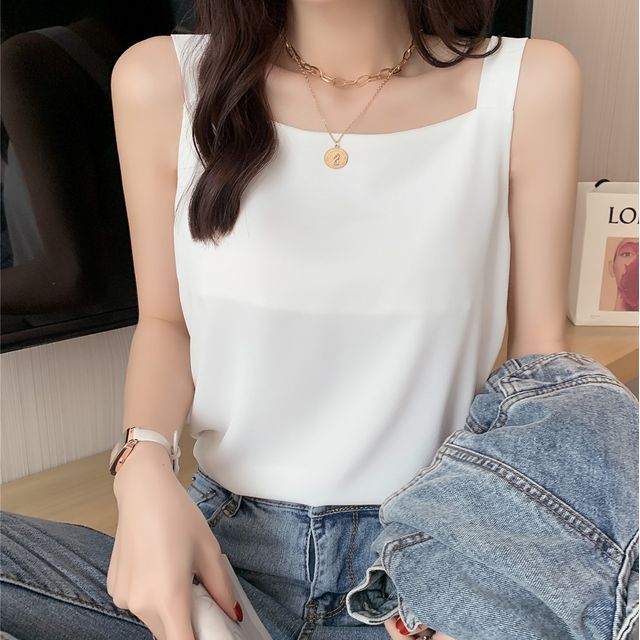 Shinsei-Square-Neck Chiffon Tank Top
