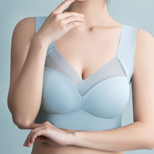 Faiar-Plain Panel Mesh Wireless Bra