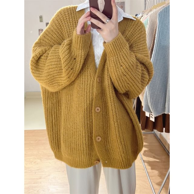 MIKIGA-Chunky Knit Plain Cardigan