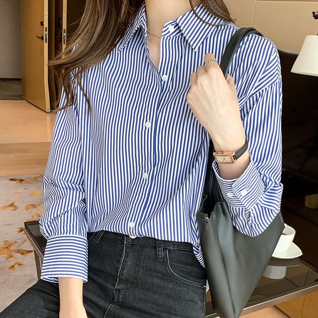 Dragan Pulse-Long-Sleeve Striped Button-Up Shirt