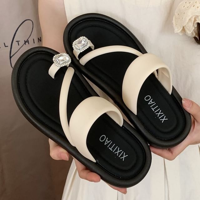 ZORI-Rhinestone Toe Loop Slide Sandals