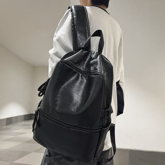 Melois-Faux Leather Plain Backpack