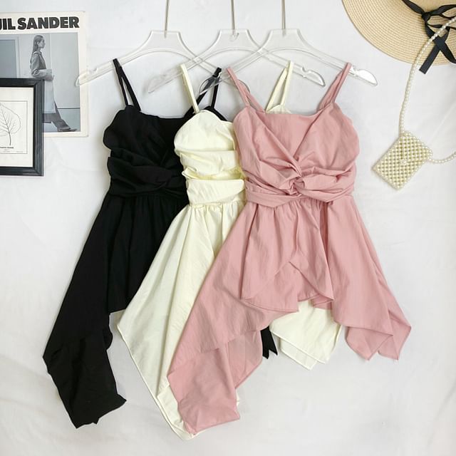 Iasia-Plain Ruched Asymmetrical Camisole Top