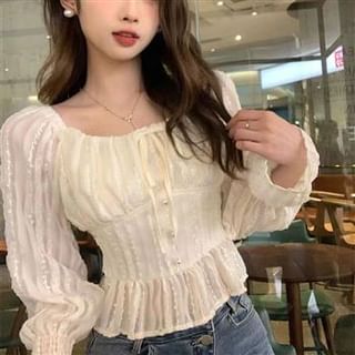 Everose-Striped Lace Trim Peplum Blouse