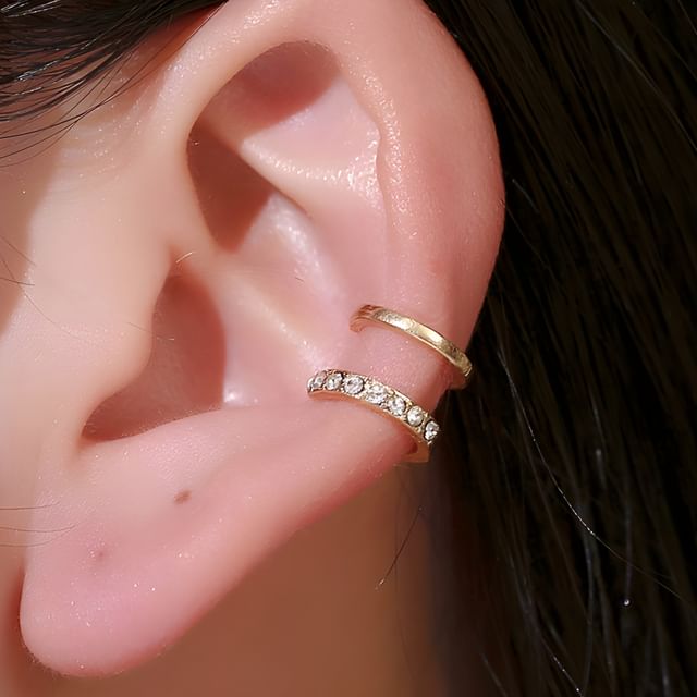 Seirios-Pendiente ear cuff de dos capas con pedrería
