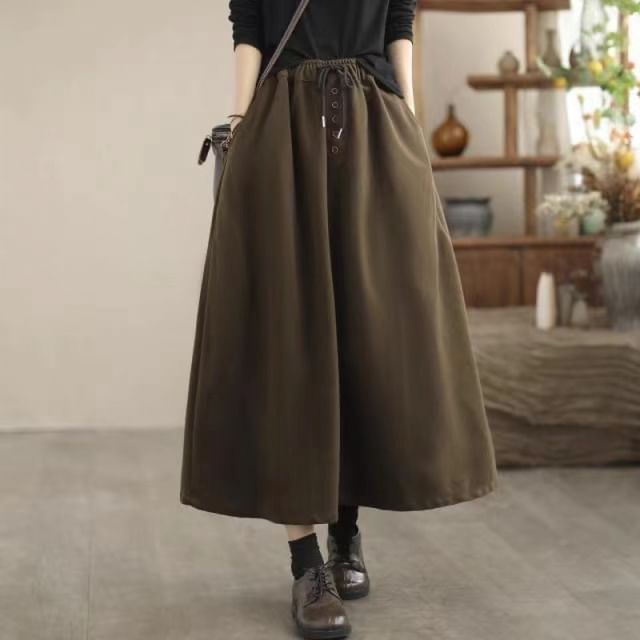 INEN-High Rise Plain Maxi A-Line Skirt