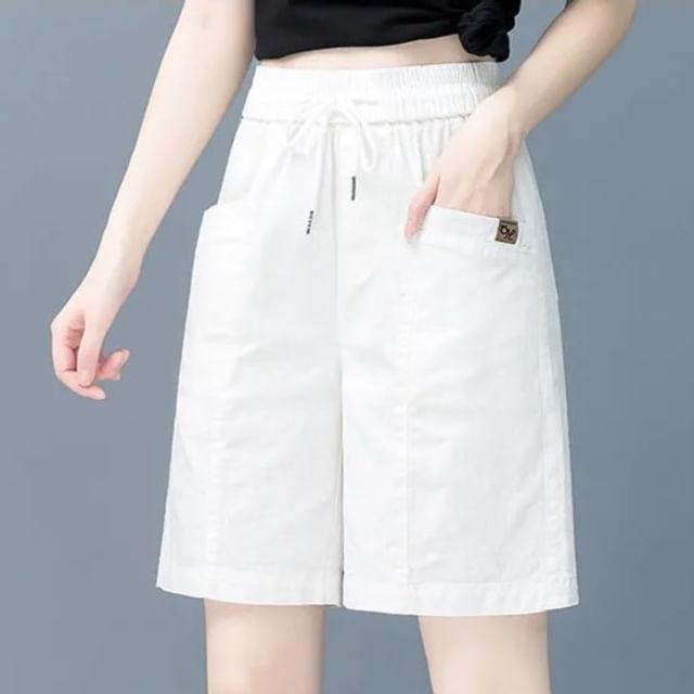 Cloud Nine-Drawstring Waist Plain Cargo Shorts