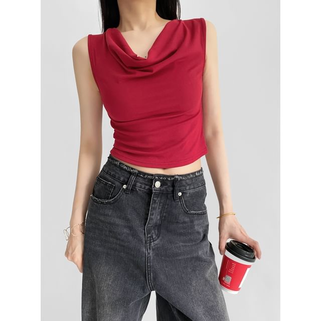 Ulark-Cowl Neck Plain Tank Top