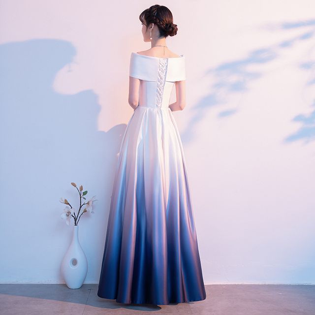 Mackizin - Short-Sleeve Ombre Evening Gown | YesStyle