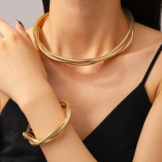 kiqwin-Helical Layered Alloy Choker Bracelet Set