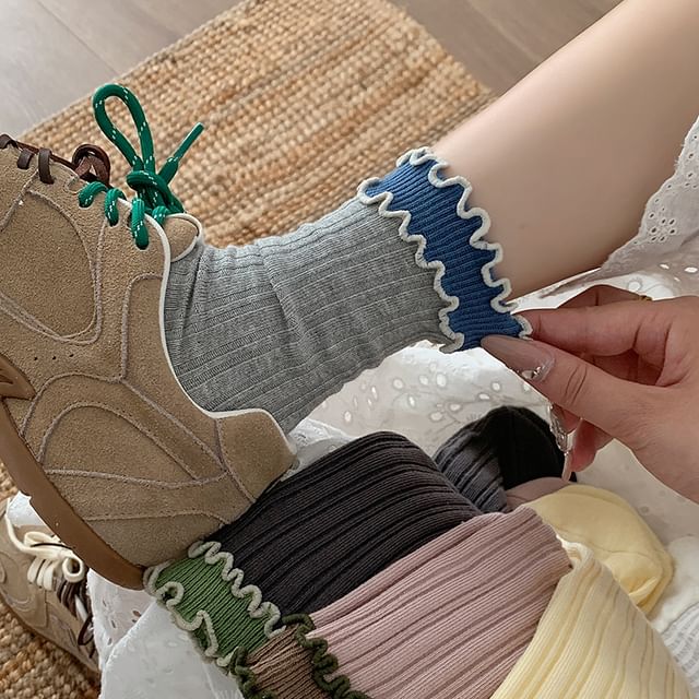 Mimiyu-Frill Trim Crew Socks Set