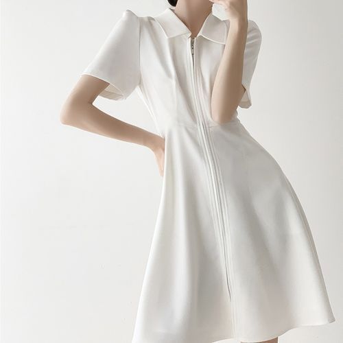 【SINOON】 COLLAR MINI DRESS (WHITE) OW Collection | JOISE Mini Dress | Women's White Mini