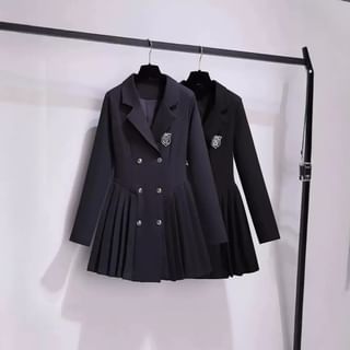 Aurora Long-Sleeve Double Breasted Mini Pleated Blazer Dress Sale