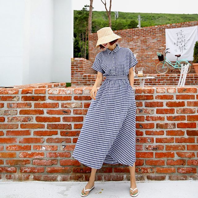 knee length dresses for ladies White Button front Midi Shirtwaist Dress 3376# – Xiaolizi