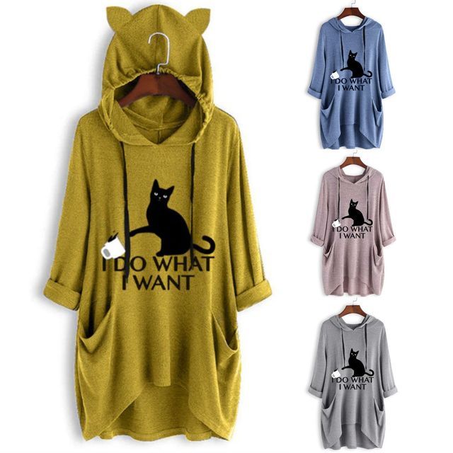 Print Cat Ear Hoodie Dress | YesStyle