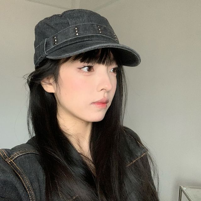 4-4 STUDIO-Studded Denim Military Cap