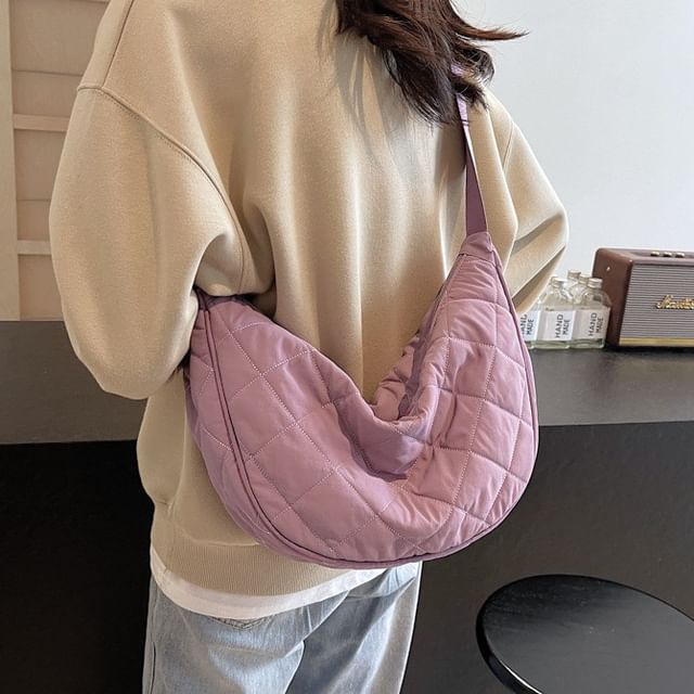 Hikuozy-Plain Quilted Crossbody Bag