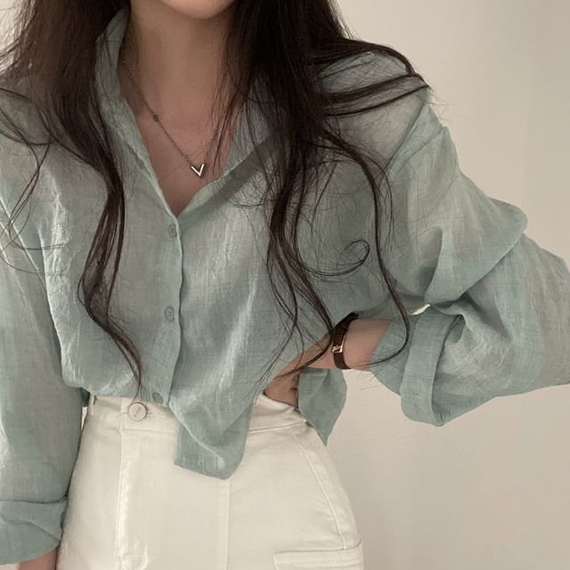 Tulstrix-Long Sleeve Collared Plain Button Shirt