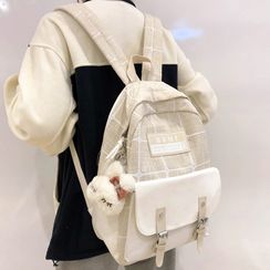 shinescape - Plaid Buckled Canvas Backpack shinescape - Plaid Buckled Canvas Backpack