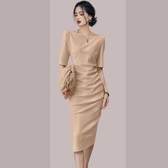 Aurora - Short-Sleeve Plain Midi Dress