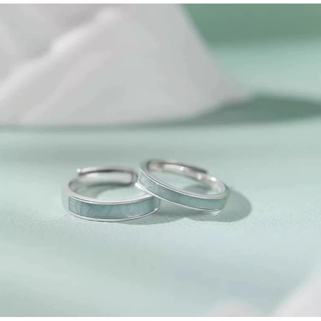 Halfla-Couple Matching Enamel Sterling Silver Ring Set