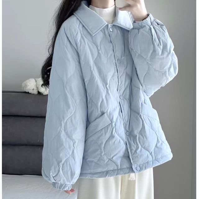 Inchioh-Plain Padded Collared Zip Jacket