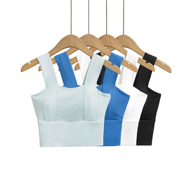 Asiris-Square Neck Plain Crop Tank Top