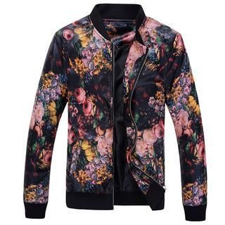 Free Shop Floral Faux-Leather Zip Jacket | YesStyle